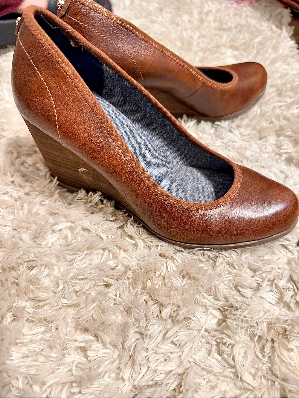 Skechers Brown Leather-Look Wedge Pumps